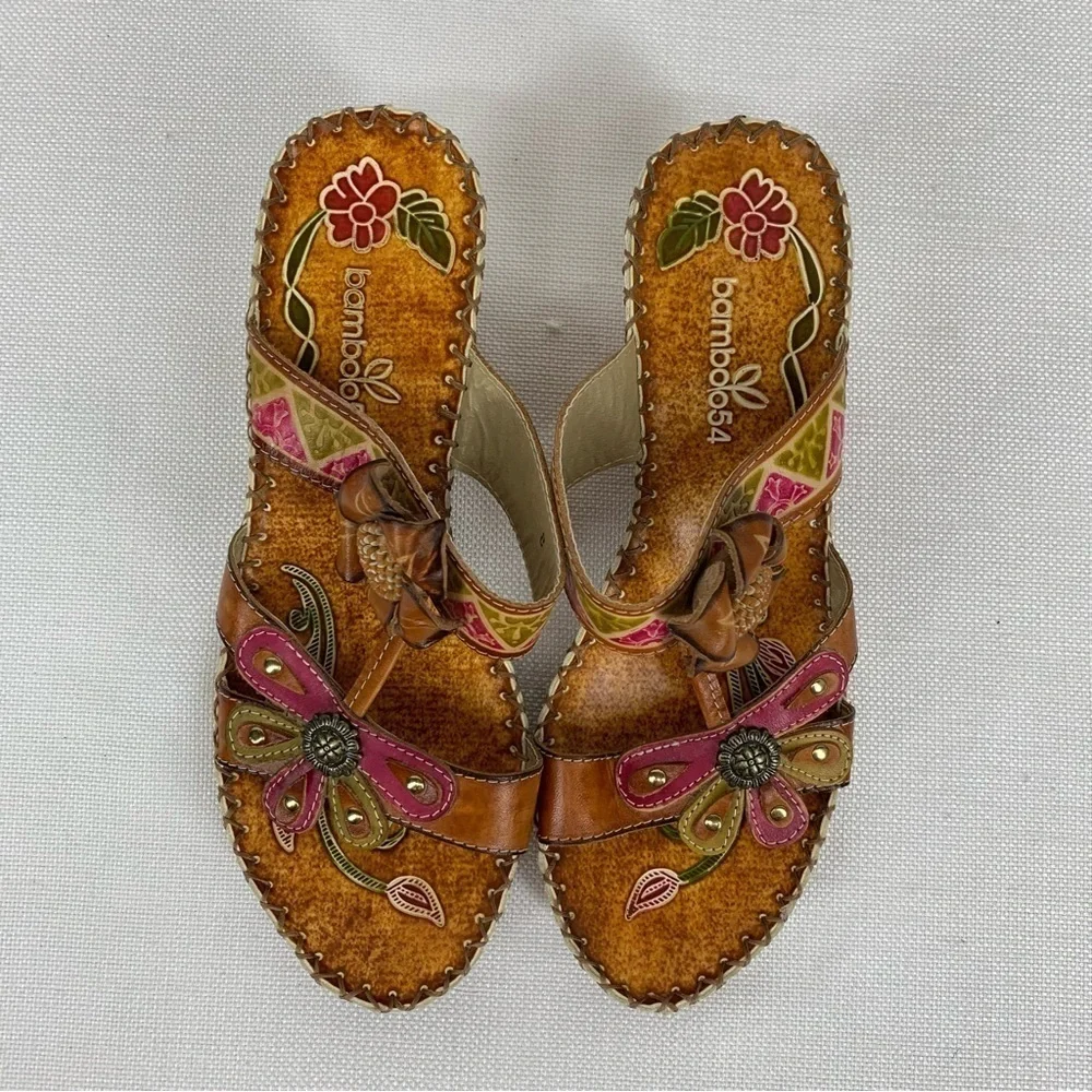 Bamboo54 size 8 Orange & Pink Flora Artesian Sandals - Picture 3 of 11